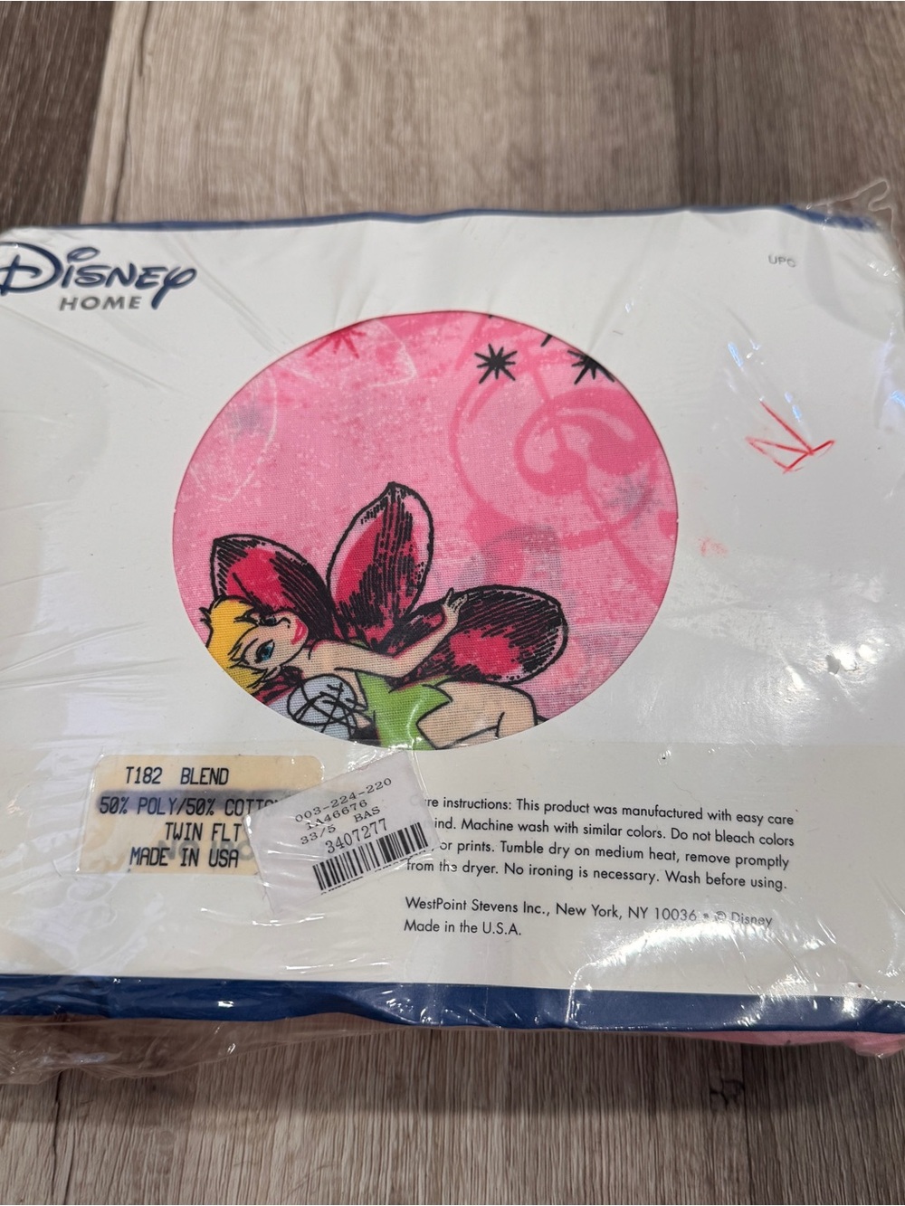 NIP Disney Home Pink Tinker Bell Twin Flat Sheet Cotton Blend USA Made